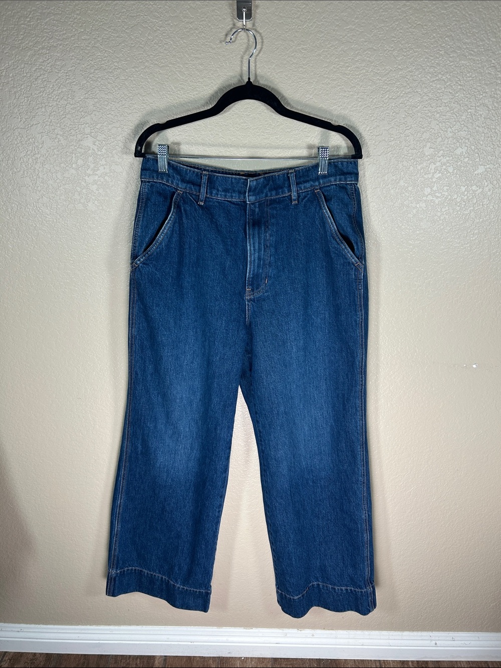 Veronica Beard Taylor Relaxed Wide Leg High Rise Jeans Size 31 Dusted Oxford